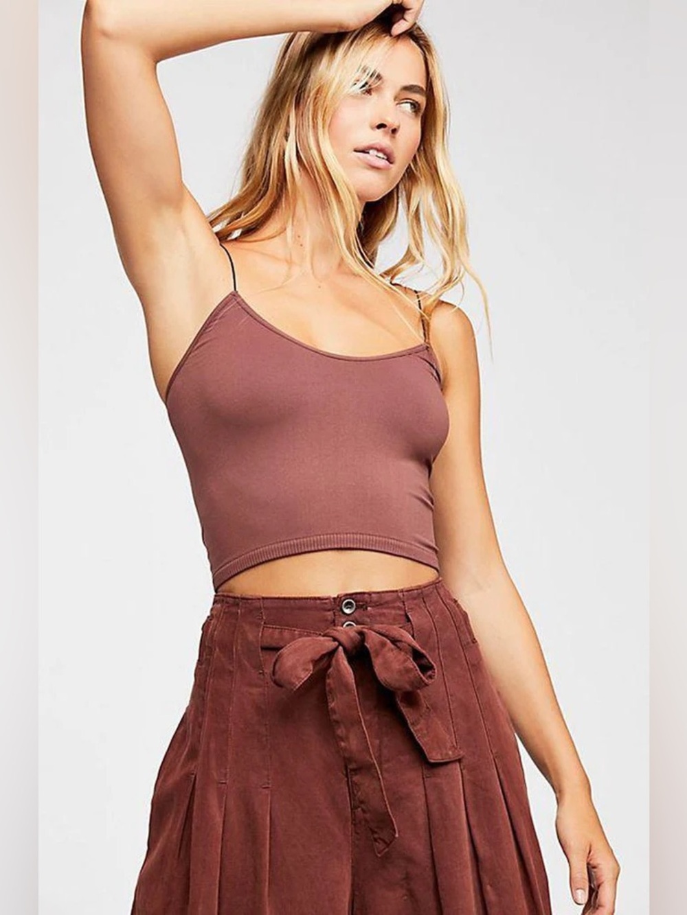 Free People Nude/Mauve Skinny Strap Seamless Brami Cropped Tank Top